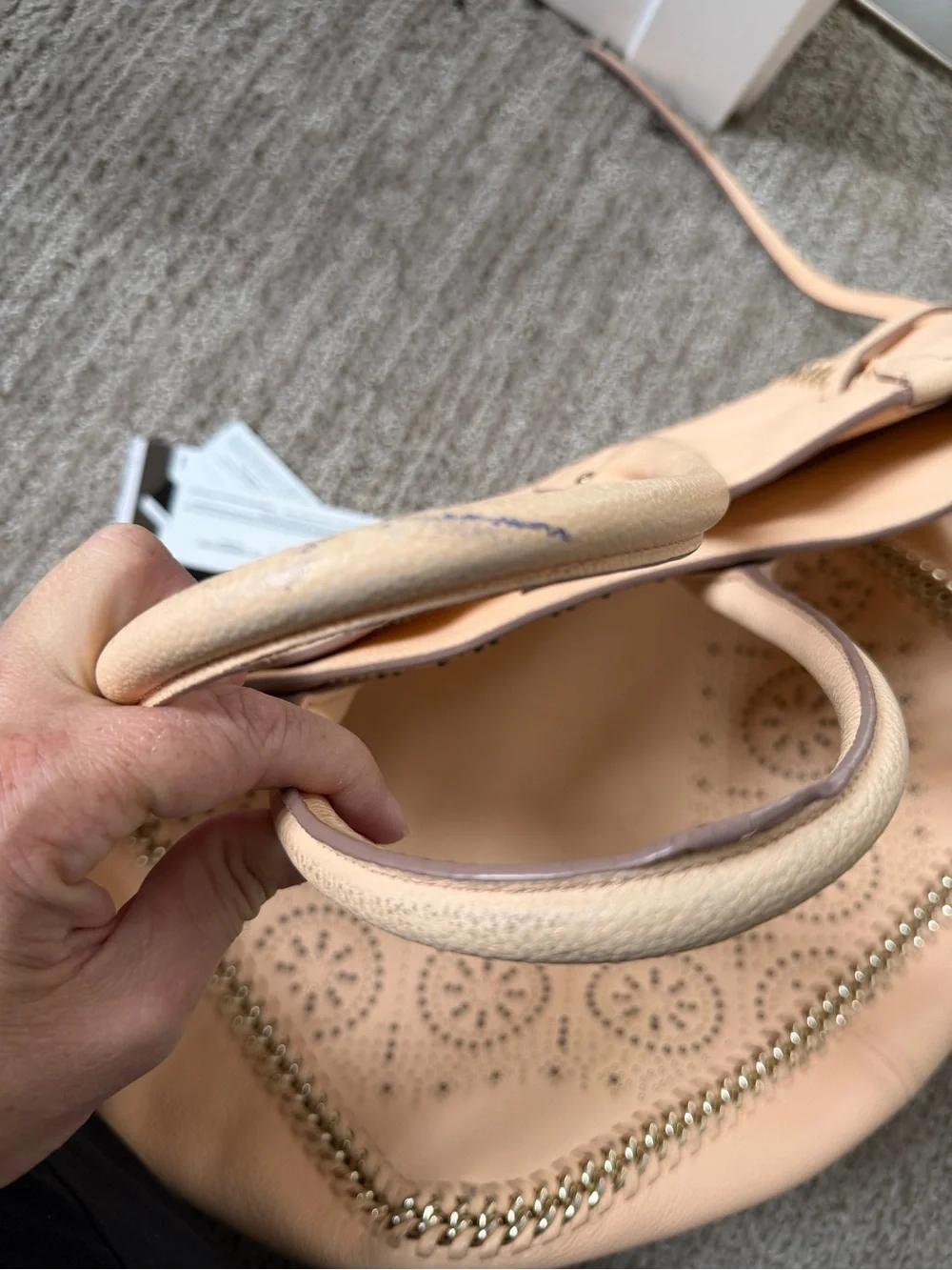 Neutral Beige Laser-Cut Leather Tote Bag